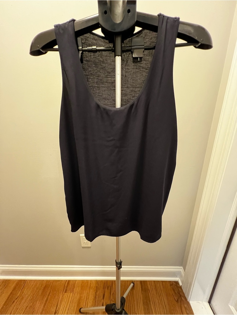 Ann Taylor Navy Scoop Neck mixed media Tank Top